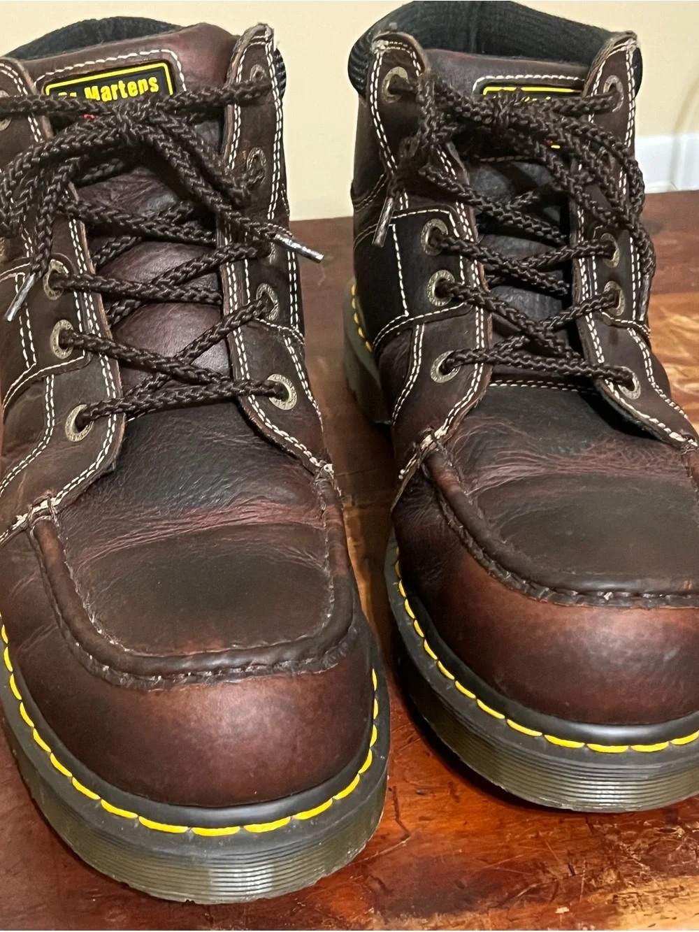 VintageDr. Martens Steel toe Brown Leather Lace-Up WorkBoots Slip resistant mens